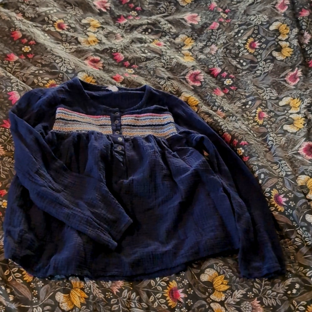 100% Cotton Hem and Threads Embroidered Tunic L
